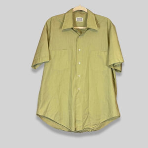 Vintage Sears Button Down Shirt Perma-Prest Dacron Light Olive Green Medium 16
